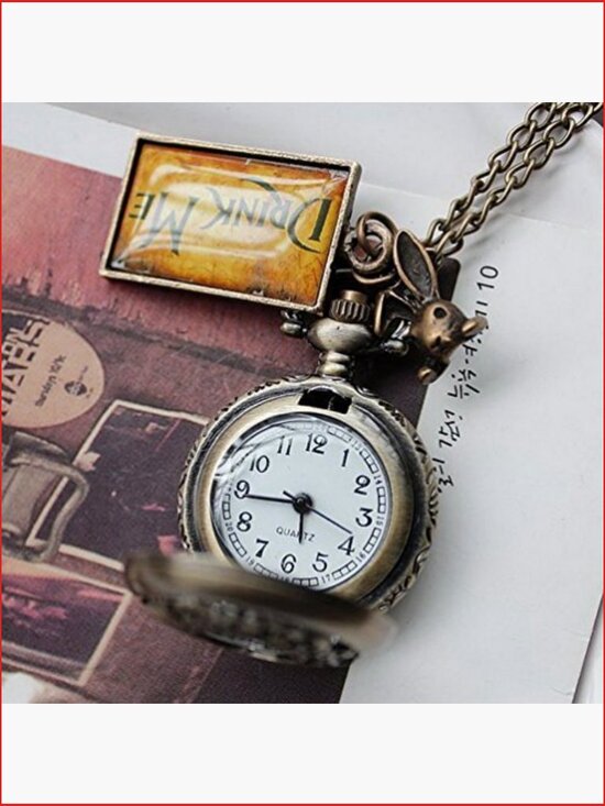Quartz Pocket Watch Necklace Vintage Alice in Wonderland Drink Me main image 4